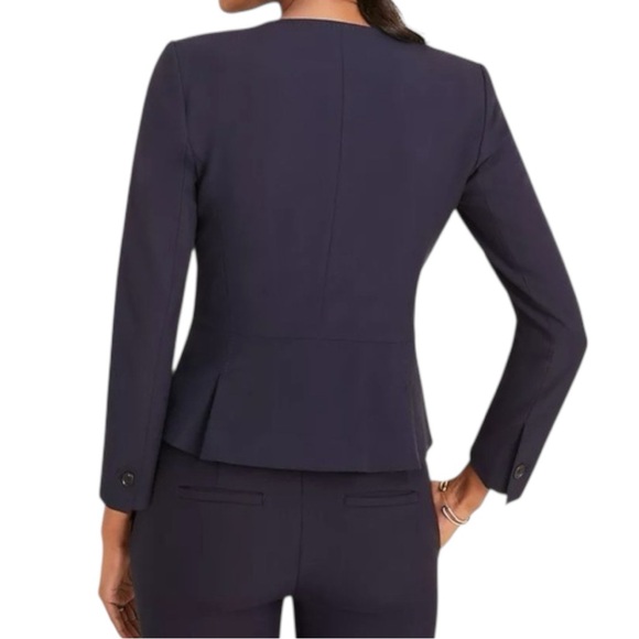 Ann Taylor NWT The Pleated Crewneck Navy Buttoned Jacket in Seasonal Stretch - Picture 4 of 12